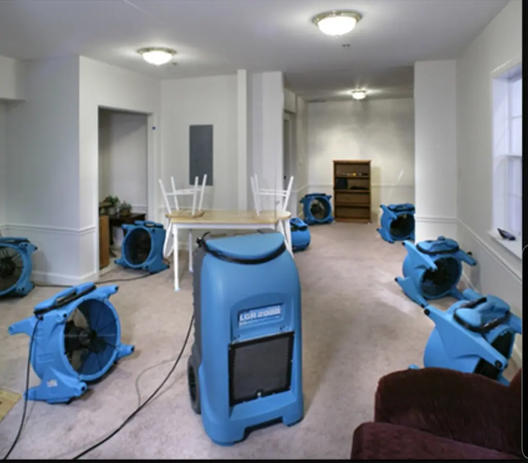 Air movers and dehumidifier setup for Water Damage Restoration in Purcellville